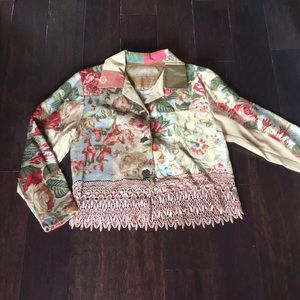 Boho linen and lace jacket. Sz. M